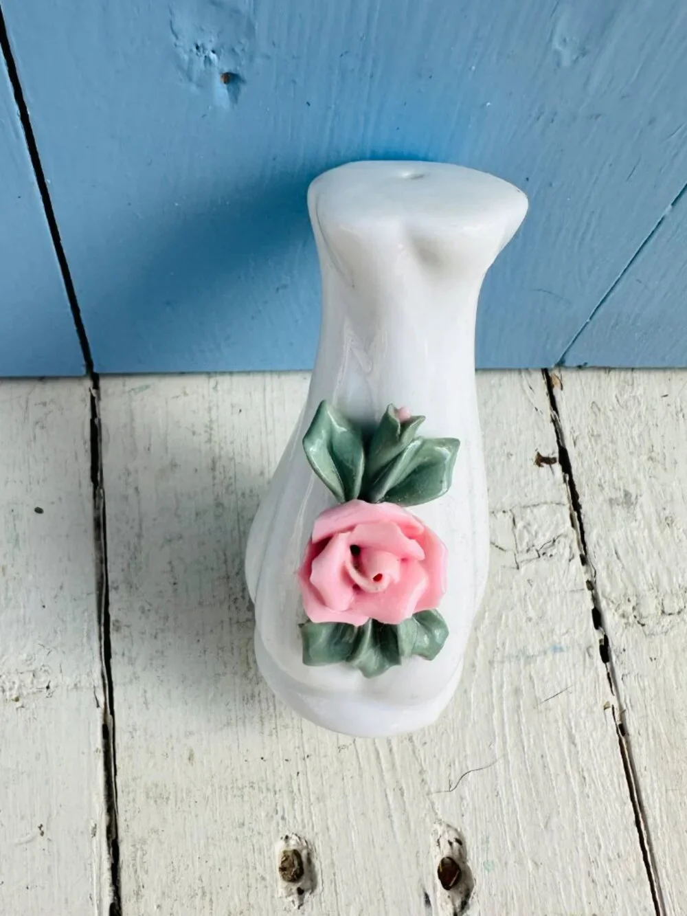 Vintage Salt and Pepper Shakers White with Pink Roses Cottagecore Dining Floral